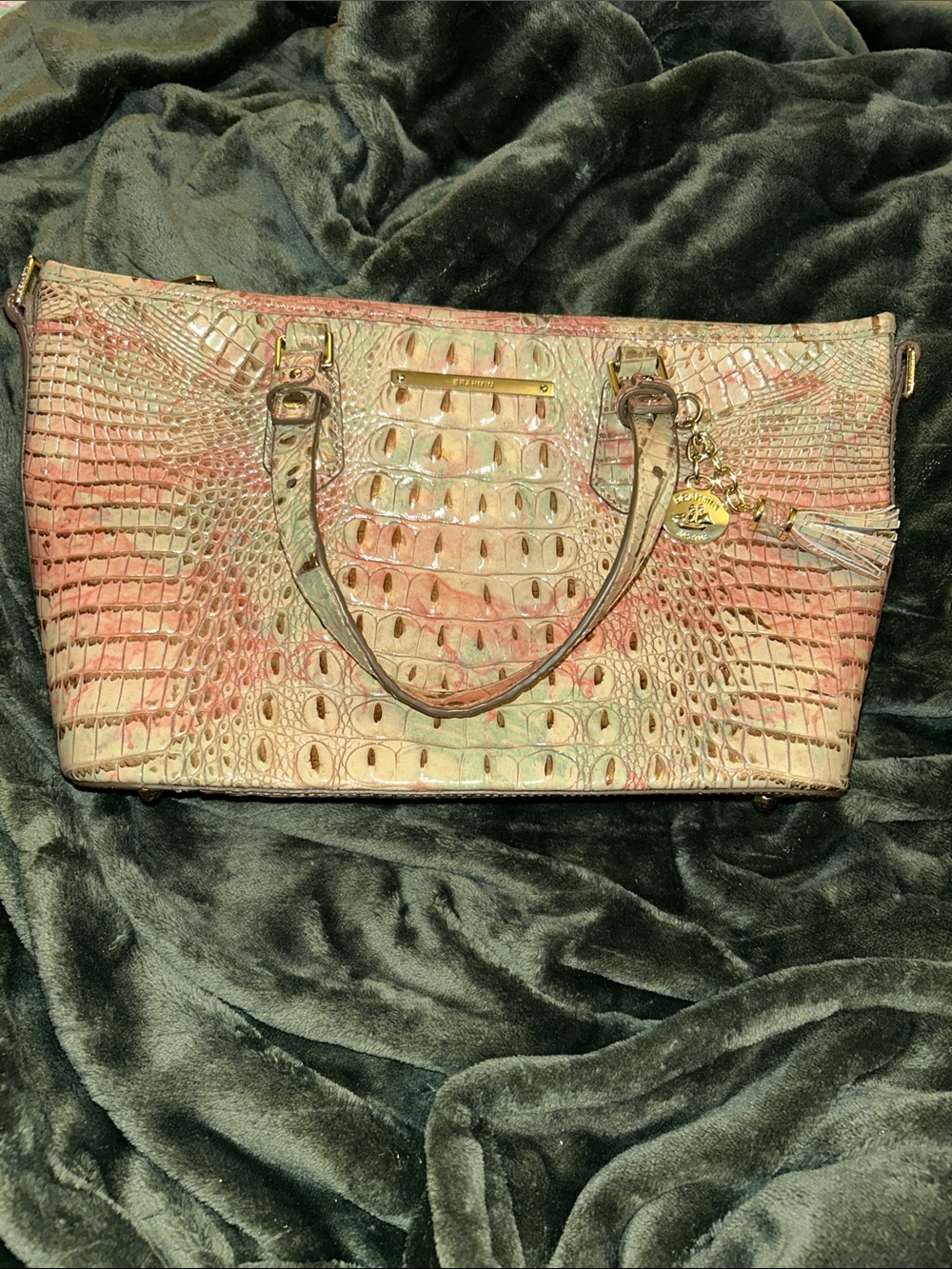 Brahmin Pastel Multicolor Croc-Embossed Tote with Gold Hardware